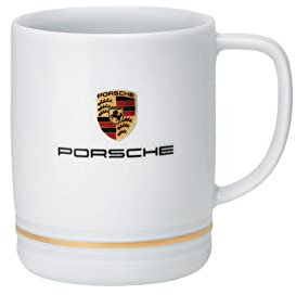 Porsche Crest Porzellan-Tasse, Weiß mit Goldring, 266 ml