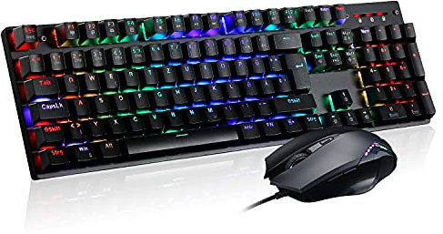 Teamwolf Mechanical Gaming Teclado RGB Retroiluminación 105 Teclas y Ratón 4800 DPI Professional Combo (Interruptor Rojo)