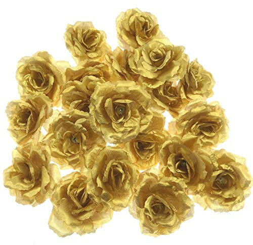 JZK 20 x künstliche Rosenköpfe, Gold, künstliche Blume, Dekoration für Hochzeit, Valentinstag, Junggesellinnenabschied, Verlobung