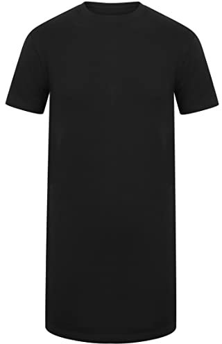 Athletic Sportswear Mens Longline T-Shirts Short Sleeve Cotton Plain Long Designer Tee Tops Size S M L XL 2XL 3XL 4XL (Black, 5XL)