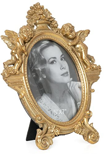 Moritz Bilderrahmen 13x18 cm Barock Schutzengel Floral Gold Oval Antik Stand Rahmen aus Polyresin Nostalgie Frame Foto Rahmen Abstrakt