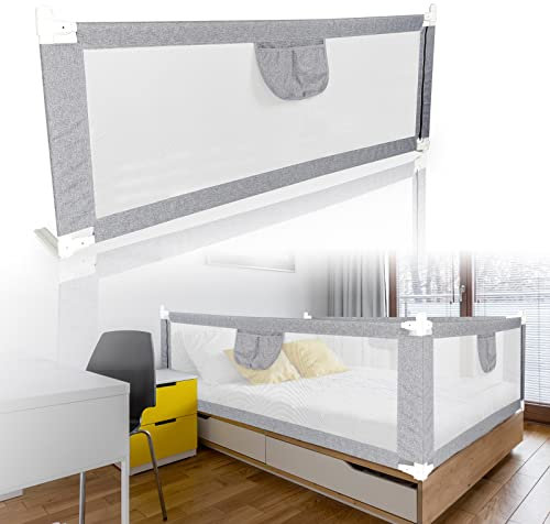 Tubiaz Rausfallschutz Bett, Kinderbettgitter Bettgitter zum vertikalen Heben, Bettschutzgitter zum Schutz vor Stürzen für Kleinkinder, Babys und Kinder (180cm, Grau)