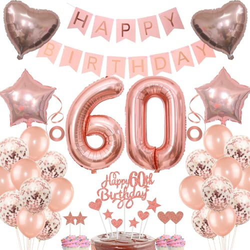 Deko 60. Geburtstag frau Tortendeko 60 Geburtstag frauen Deko Geschenk für 60. Geburtstag frau Rosegold Geburtstag 60 frauen 60 jahre Geburtstag deko Ballon 60 Geburtstag 60 jahre frau