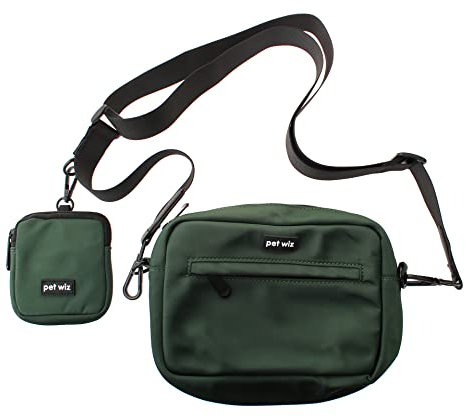 pet wiz Hundetasche mit abnehmbarem und verstellbarem Riemen und passender Leckerli-Tasche, Grün