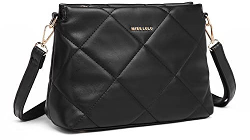 Miss Lulu Umhängetasche Damen, Crossbody Bag Damen PU Leder, Handtasche Mittelgroß Tasche Klein, Goldene Hardware
