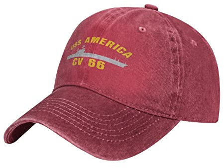 YINGD Denim Baseball Cap USS America Cv-66 Denim Hip-Hop Cap atmungsaktiv waschbar Baseball Unisex für Männer Frauen, rot, One size