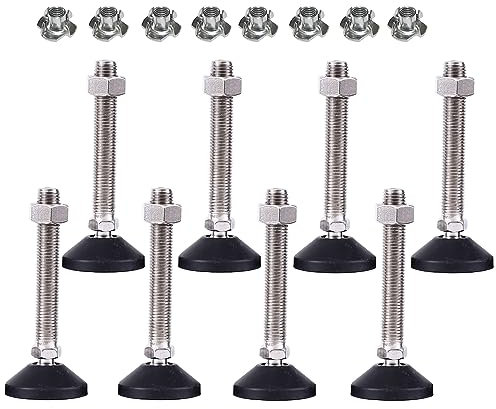 RHUAFET Lot de 8 pieds réglables M10 x 100 mm - Vis de réglage M8 - Pied de meuble - Peut supporter 400 kg - Pieds réglables - Vis réglables - Pied réglables - Inclinaison maximale de 15 ° (8 pièces -