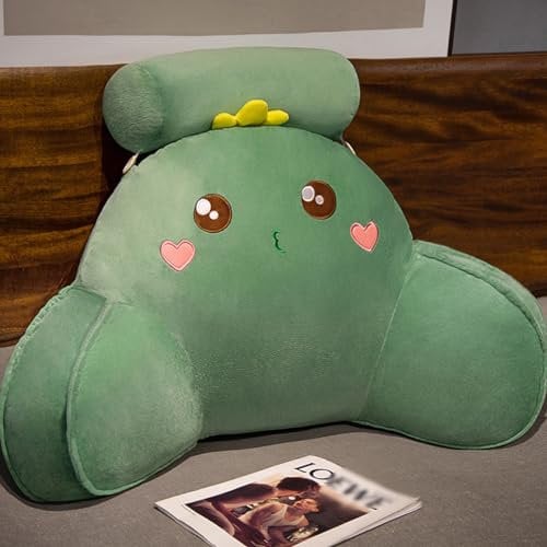Cuscino da lettura in peluche supporto schiena cuscino coccole braccioli bambini adulti divano sedia schienale sedersi giocare guardare la TV cuscino per sit-up cuneo rotolo (Size:65×40cm,Color:Verde)