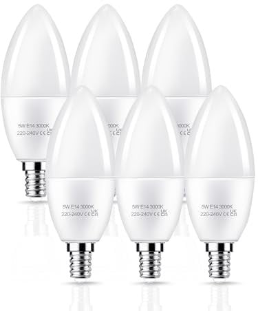 EvaStary E14 LED Candle Bulb, 5W Small Screw Light Bulb 40W Equivalent, Warm White 3000K SES E14 Bulb, Energy Saving, Non-Dimmable, Pack of 6