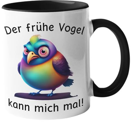 Druckerino Tasse mit Spruch lustig: Der frühe Vogel kann mich mal I Tassen mit Spruch - Kaffeetasse lustige Sprüche I Funny Coffee Cup mit witzigen Sprüchen