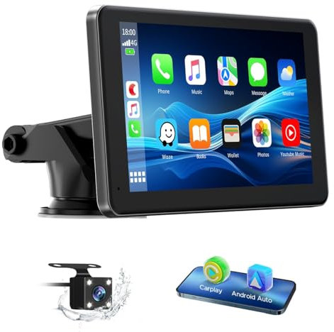 Lamto Estéreo Inalámbrico Carplay,para Apple Carplay&Android Auto,7 Pulgadas Pantalla táctil IPS Pantalla,Automóviles Radio de Bluetooth/Siri/Goo-gle GPS Navigation/MirrorLink/Super Link for Car