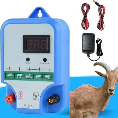 Weidezaungerät mit LED Anzeige 2J Output für 2 bis 15 km, niedrige Impedanz Spitzenspannung 12kV für Geflügel, Vieh, Hobbytiere, Haustiere, Steuergerät zum Schutz von Gärten und Grundstücken