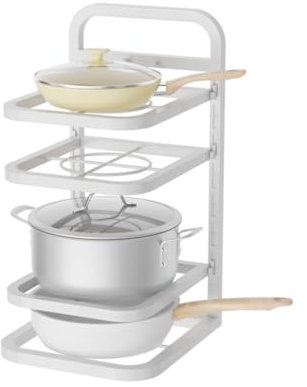 Heikoeco® Töpfe und Pfannen Organizer, Küchen Organizer, Schrank Organizer, Verstellbares Pfannen-Organizer-Regal, Organizer mit 4 Ebenen, Küche, Bad, Büro (Weiß, 4 Ebene)