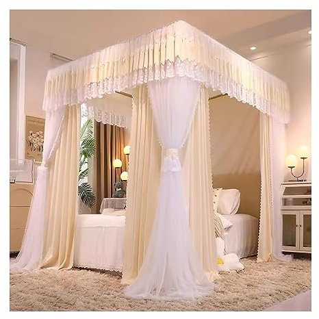 Himmelbett-Moskitonetz für Mädchenzimmer, doppelschichtig bestickter Rüschenrand, romantische Dekoration, Schlafzimmer-Bettvorhang (Größe: 150 x 200 x 210 cm)