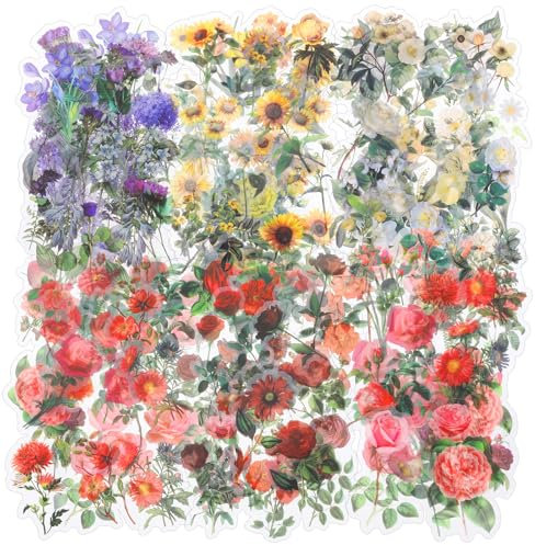 240pcs Transparent Stickers Waterproof Botanical Flower Stickers Floral Stickers Set for Journaling,Flower Stickers Scrapbook Supplies Journal Laptops