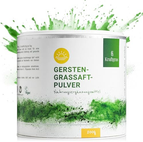 KRAFTGRAS Gerstengrassaft-Pulver BIO [200g] - naturreines Gersten-Grassaftpulver aus grünem Gerstengras [vegan & glutenfrei] für Saft, Smoothie & mehr - komplett natürlich & ohne Zusätze