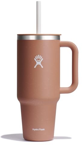 Hydro Flask Reisebecher mit Griff, Deckel und Strohhalm, isolierter Edelstahl, 1,2 l, sandfarben