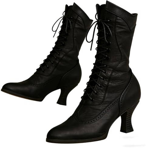 EGSDMNVSQ Stivali Con Cerniera Con Tacco Largo Da Donna Stivali In Pelle Con Allacciatura Punk Gotico A Punta Stivaletti Classici Vittoriani Stivaletti Con Tacco Alla Moda Vintage