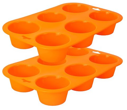 ZANGCO Non-Stick Silicone Muffin Tray – 6-Cup BPA-Free, Heat-Resistant Baking Pan for Cupcakes, Muffins, and More (Orange 2 - Pack)