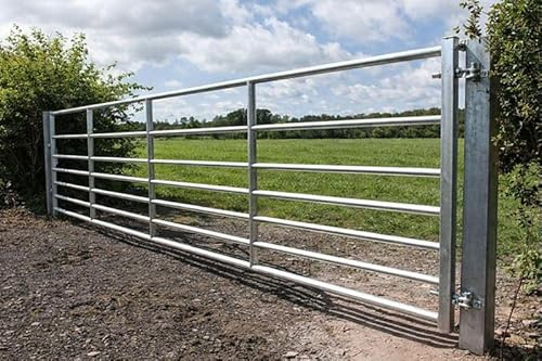 Heavy-Duty Metal Farm Gate - 7-Bar Galvanized Steel Livestock Gate for Farms, Fields, and Driveways (12 Foot)