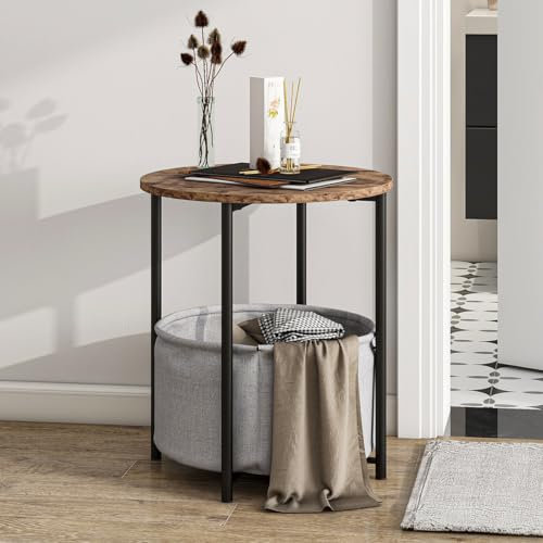 HOJINLINERO Couchtisch Rund Beistelltisch Holz,Couchtisch mit Stauraum Korb,Wohnzimmertisch,Beistelltisch Couch,Nachttisch,Sofatisch für Wohnzimmer Schlafzimmer,Kleiner Tisch,Schwarz+Vintagebraun