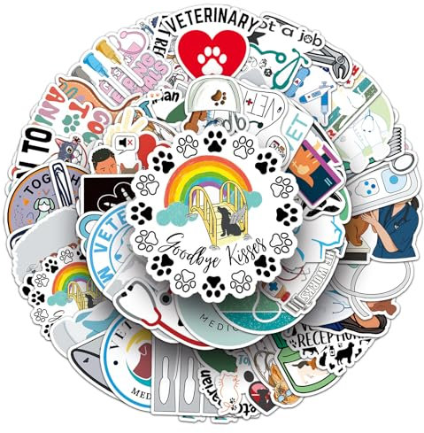 Tierarzt Aufkleber für Laptop(50PCS),Geschenk für Kinder Jugendliche Erwachsene Jungen,Veterinarian Wasserdicht Vinyl Aufkleber Stickers für Scrapbook,Skateboard,Auto,Gepäck