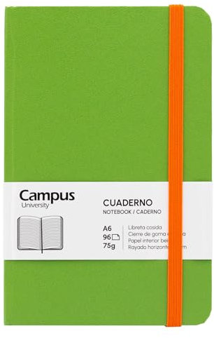 Campus Bullet Journal Notizbuch, A6, horizontal, liniert, 7 mm, Hardcover, 96 Blatt à 75 g, elastischer Verschluss, Tasche und Lesezeichen (A6, horizontal, liniert, grün)