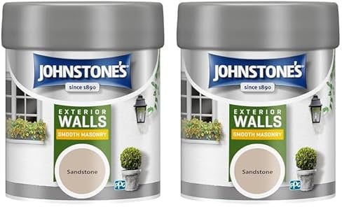 Johnstone's – Exterior Smooth Masonry Paint - Tester Pot – Sandstone – Up to 15 Years Protection – Weather & Dirt Resistant – 12m2 Coverage Per Litre - Dry in 1-2 Hours – 225 ml (Pack of 2)