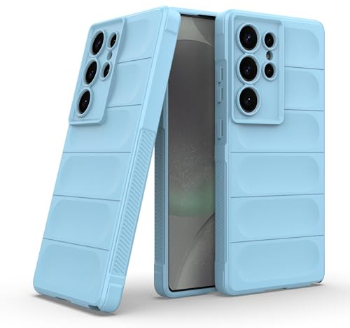 LBH Handyhülle für Samsung Galaxy S25 Ultra Schutzhülle Case Cover Bumper Anti-Schock Stoßabsorbierende Hülle Robust Stoßfest Kratzfest rutschfest Softgrip Griffzonen GripLine Hellblau