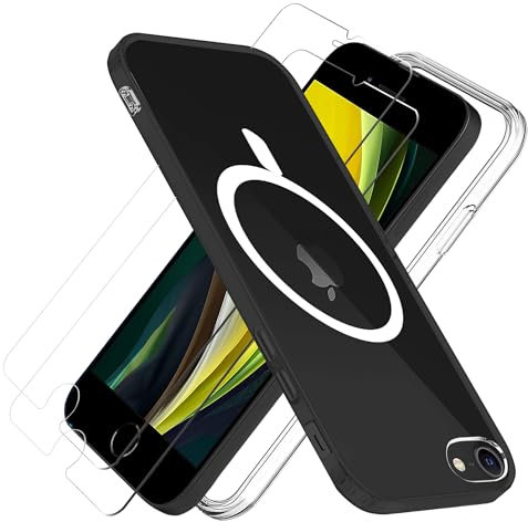 For iPhone SE 2020 2022 Case and Screen Protector [Fit for MagSafe],iPhone 7 8 Clear Phone Case with 2 x Tempered Glass,iPhone SE Magnetic Cover,Anti-Scratch Shockproof Absorption Phonecase,4.7 inch