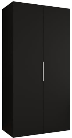MEBLE KRYSPOL - Kleiderschrank - Drehtürenschrank - Schrank 100x202x52cm - Moderner Garderobenschrank Schlafzimmer, Flur, Jugendzimmer - Farbe Schwarz, Griff Kaschmir - Marbella 1 100
