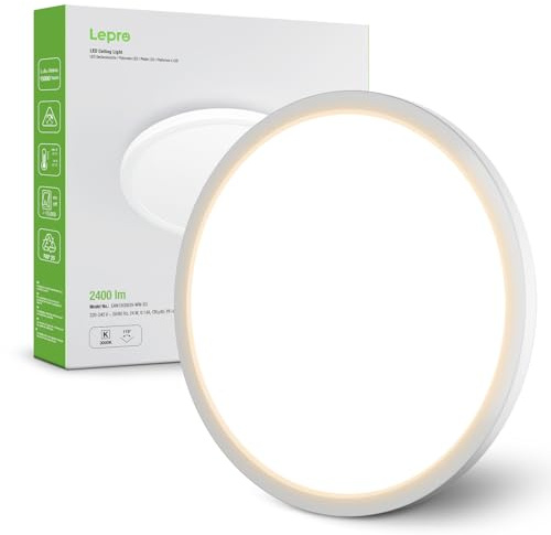 Lepro LED Deckenlampe, 24W, 2400lm, 3000K Warmweiß, IP44, Ø29.3cm, für Bad | Deckenleuchte Badezimmer, ideal Badezimmerlampe Decke für Bad Schlafzimmer Flur Küche Wohnzimmer