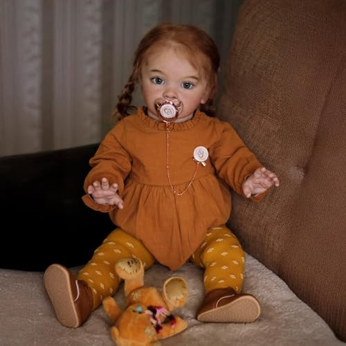 ROSHUAN Realistische Reborn-Kleinkind-Puppe, Mädchen, 66 cm, Pippa Reborn Babypuppe, beschwerter weicher Stoffkörper, echtes Leben, Babypuppe, braunes Haar, lebensechte Kleinkind-Puppen