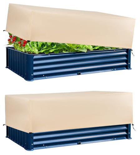 LUCKIPLUS Plant Freeze Protection Cover 2 Pack with Elastic Drawstring, 3.54 oz/yd² Winter Frost Blanket Cloth Planter Box Covers for Raised Garden Bed Outdoor Flowers Potted, 43.3 x 15.7 x 17.7INCH