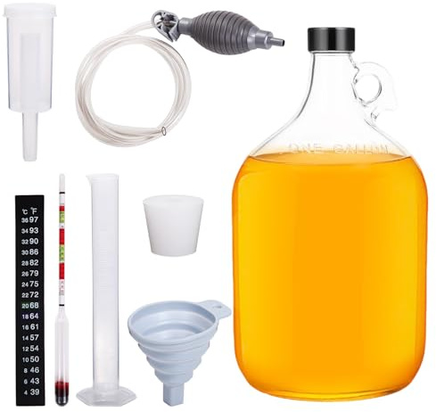 Mead Making Kit for Beginners 1 Gallon Home Brewing Kit with Glass Fermentation Jar Siphon Airlock Stopper Temperature Labe Funnel Hydrometer Reusable DIY Honey Wine Starter Set