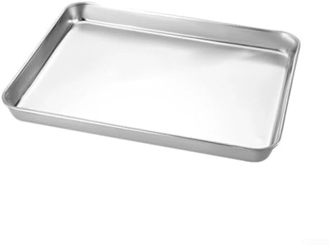 Bandeja rectangular de acero inoxidable con fondo plano, juegos de hornear para limpiar alimentos rectangulares, bandeja de horno para barbacoa, hornear y cocinar (S)