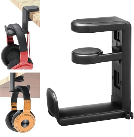 Headphone Stand Holder With Cable Clip, 360Degree Swivel Adjustable Springed Clamp Headset Desk Hook, Headset Stand Headphone Holder, HeadphoneStand & Headphone Hook Fits Various Space Effortlessly.