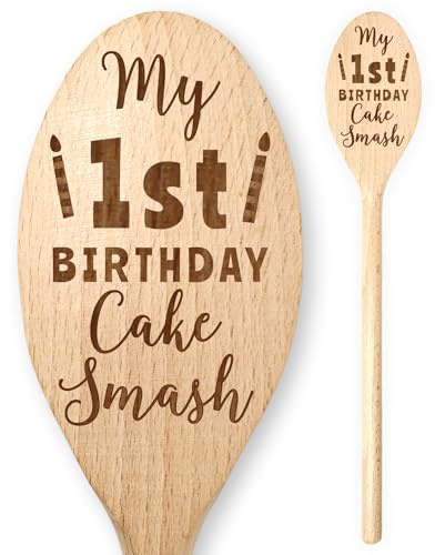 My Baby 1st First Birthday Cake Smash Engraved Wooden Spoon Boys Girls For Party Perfect Photo Prop Photoshoot Daughter’s Sons Mummy Daddy Celebration Toddler Novelty One Grandson Granddaughter Baking
