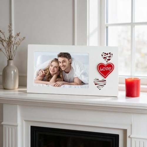 KQDRAVINE Holz Bilderrahmen Weiß Paar Fotorahmen 23.6×13 cm mit Standfuß und Acrylglas, Tisch Bilderrahmen, Hochzeit Deko & Geschenk für Verliebte
