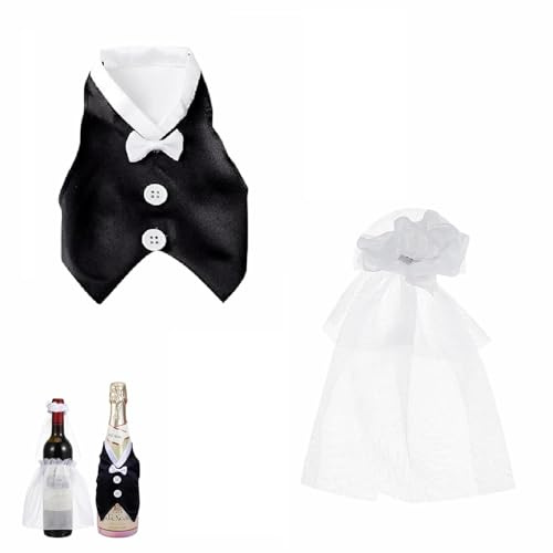 2 Stück Hochzeits Weinflaschen Set für Paare, Flaschendeko Braut und Bräutigam, Hochzeitsdeko für Flaschen Deko für Sektflaschen, Tischdeko, Valentinstag Hochzeit