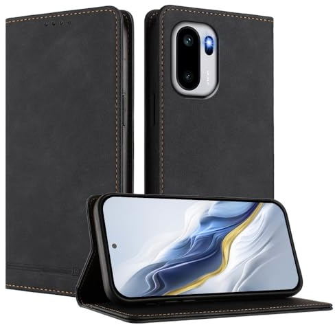 JNERBUYI Leder Handyhülle für OnePlus Ace 6, Premium Flip Case, Business Hülle mit Starkem Magnet, Stoßfest Schutzhülle.Wallet Handy Cover. Schwarz