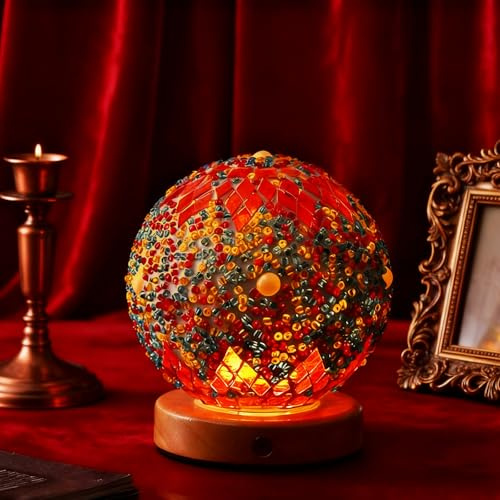 wpdash Marokkanische Türkische Lampe Buntglas Nachtlicht Vintage Mosaik Glas Lampen Atmosphäre Dekorative Lichter für die Dekoration von Kinderzimmer, Yoga-Raum und Restaurant (Maroc - Orange, Maroc)