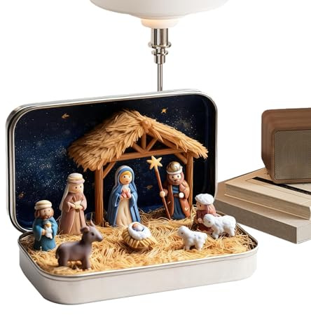 CGACCSD Taschenkrippe, Mini Krippe Mit Figuren, Weihnachtskrippe In Der Schachtel, Handgefertigte Figuren Der Heiligen Mit Jesuskind, Religiöses Weihnachtsdeko-Geschenk Für Und Freunde (1set)