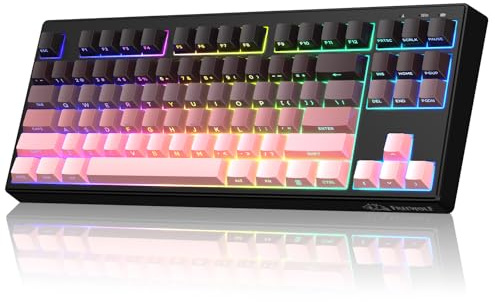 FREEWOLF M87V2 Wireless Gaming Keyboard, Tri-Mode BT/2.4G/Kabelgebunden, Leise & Sanft, 4000mAh, Seitendruck-Tastenkappen, QWERTY US, Anti-Ghosting, 16M RGB, für Mac/Win (Brombeere)