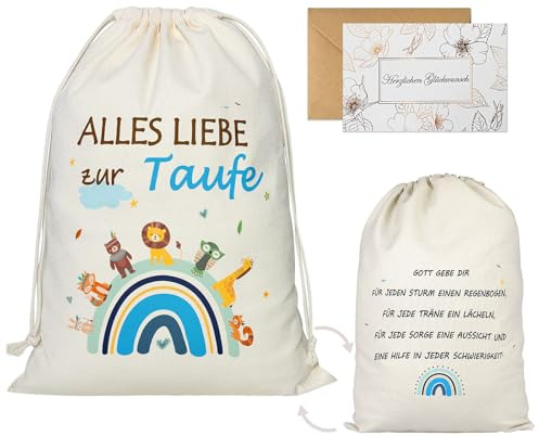 Seutgjie Geschenktüte zur Taufe mit Grußkarte, Verpackung für Taufgeschenke für Junge Sohn Mädchen Blau, Geschenkbox Taufe Junge
