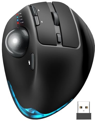 SABLUTE MAM1 Pro Ergonomische Trackball Maus Kabellos, RGB, Bluetooth & USB | Wiederaufladbare Maus mit Daumensteuerung, 5 DPI Stufen, Beleuchtung, Verbindung mit 3 Geräten für PC, Laptop, Mac, Windows