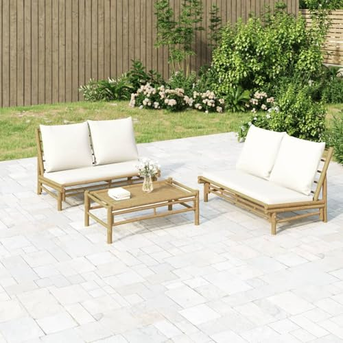 Homgoday Bambus-Garten-Lounge-Set mit Polstern, Outdoor-Sitzmöbel, 110 kg Tragfähigkeit, für schönes Wetter - Bambus Lounge Set Tisch- und Stuhlsets, Gartenmöbel Model363454