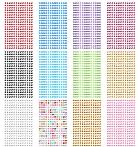 3120 PCS Rhinestone Stickers 6mm Self-Adhesive Gem Stickers Colorful Bedazzled Jewels Crystal Embellishment Diamond Decorations for Crafts DIY Card Making Scrapbooking(12 Sheets)