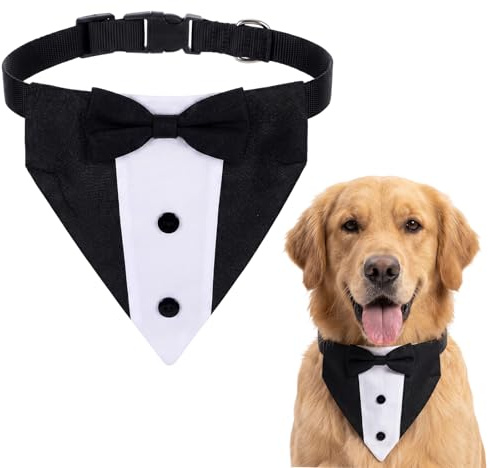 Larrel Hunde-Smoking-Bandana, Verstellbar Baumwolle Hund Fliege Bandana, L | Verstellbar Baumwolle Fliege, Formeller Hochzeit, Geburtstag, Kostüme, Hundehalsband Halsband Hochzeit Party Hundehalstuch