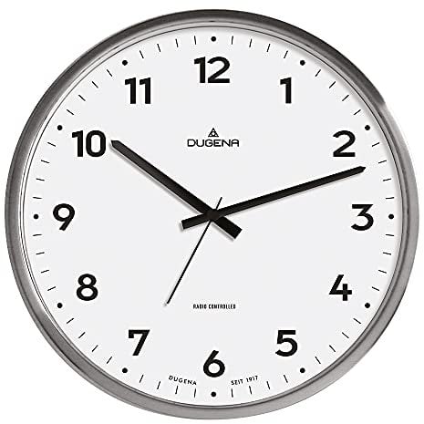 Dugena Wanduhr 4277414, Funkuhrwerk, weißes Zifferblatt, arabische Ziffern, Metallgehäuse, 33 cm, automatische Zeitumstellung